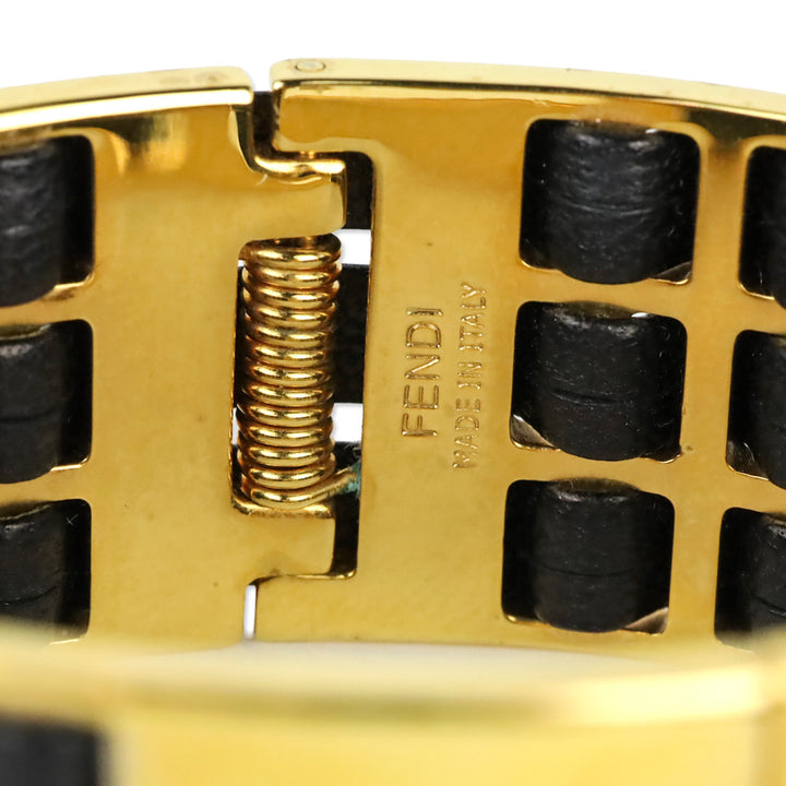 Fendi Black Leather FF Fendista Braided Cuff Bracelet