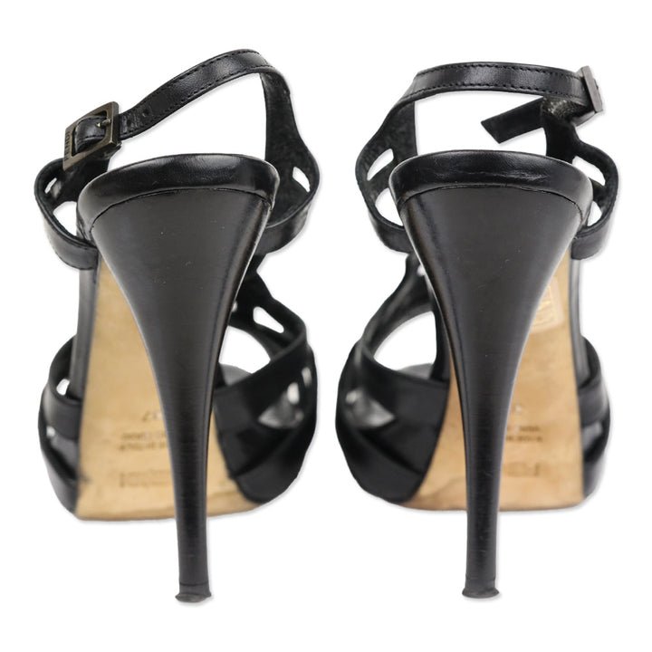 Fendi Black Leather Grecian Strappy Sandals