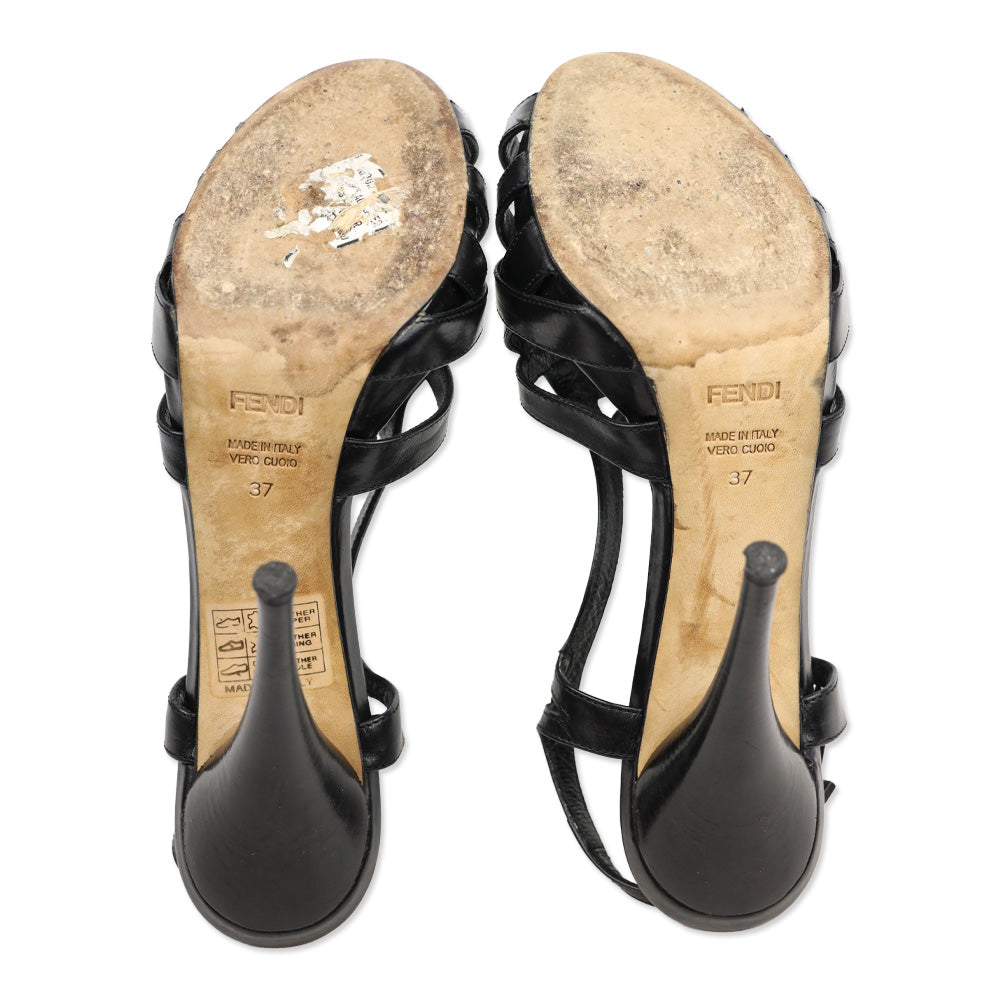 Fendi Black Leather Grecian Strappy Sandals