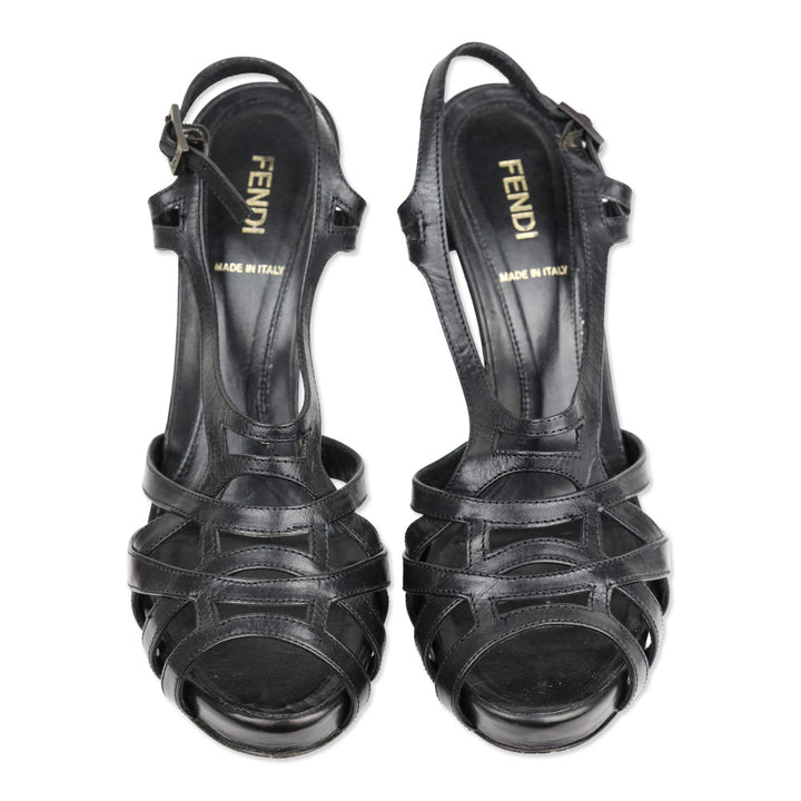 Fendi Black Leather Grecian Strappy Sandals