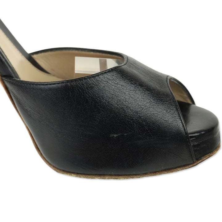 Fendi Black Leather Zucca Heel Ankle-Strap Sandals