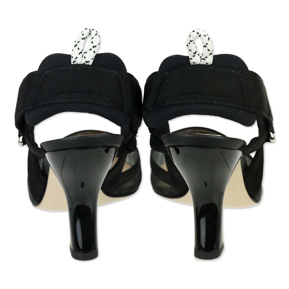 Fendi Black Leather and Mesh Colibrì Slingback Pumps
