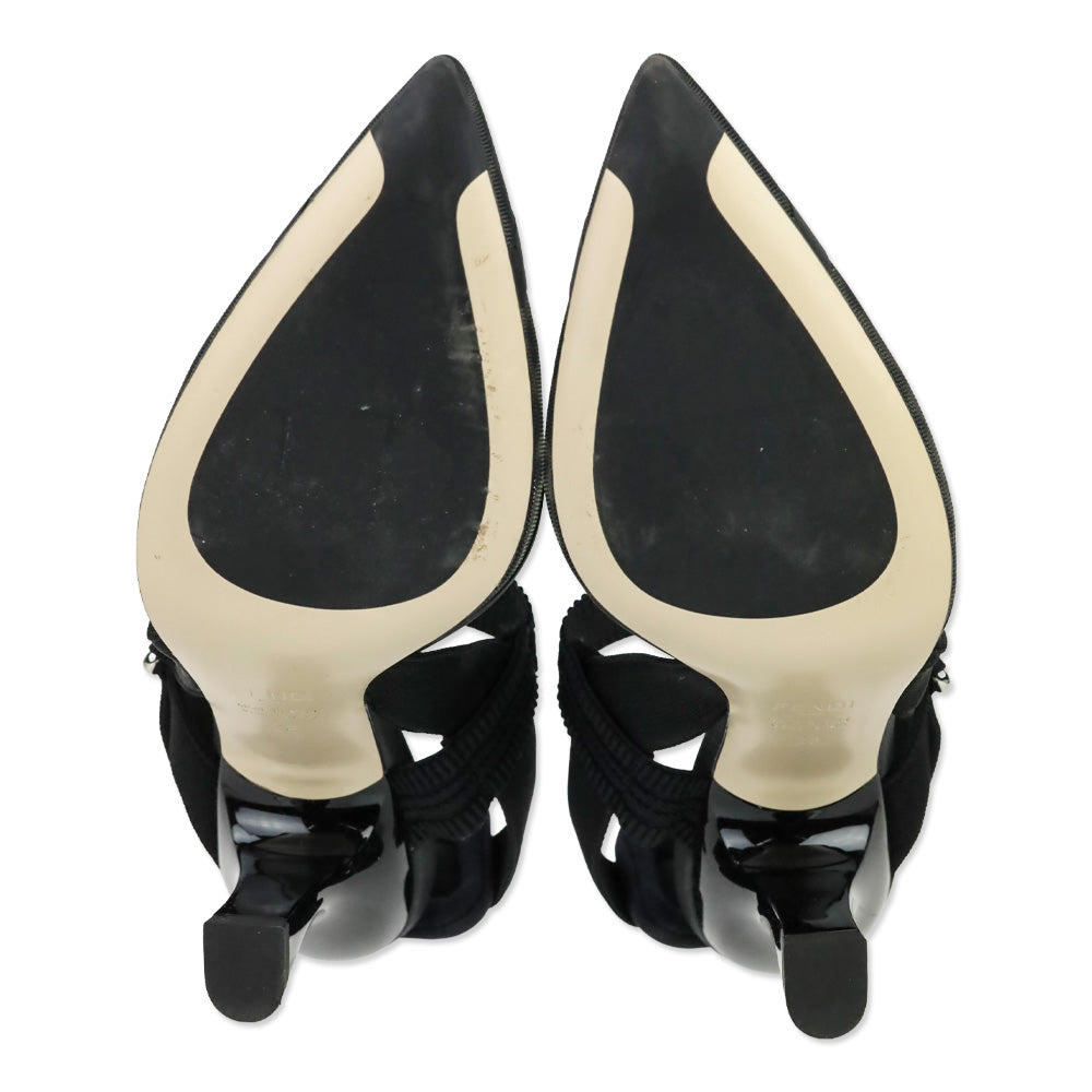 Fendi Black Leather and Mesh Colibrì Slingback Pumps