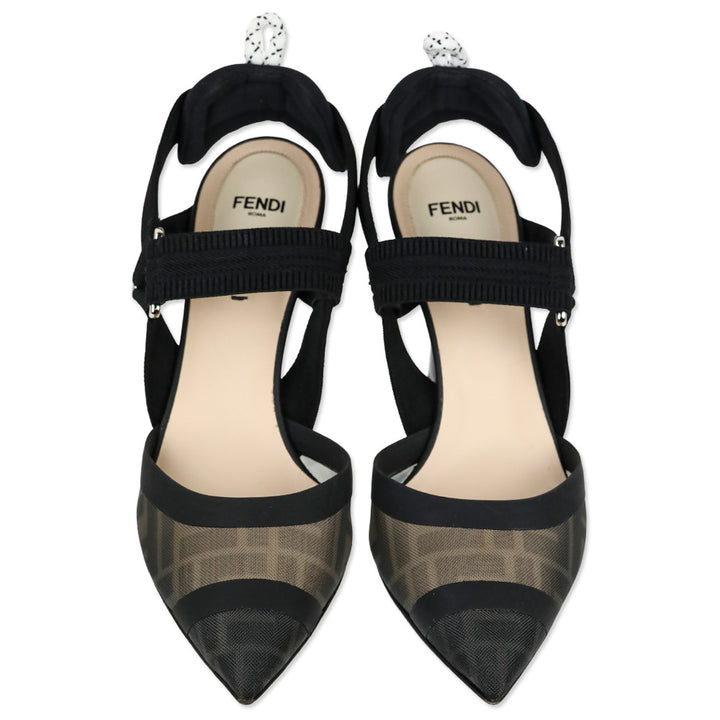 Fendi Black Leather and Mesh Colibrì Slingback Pumps