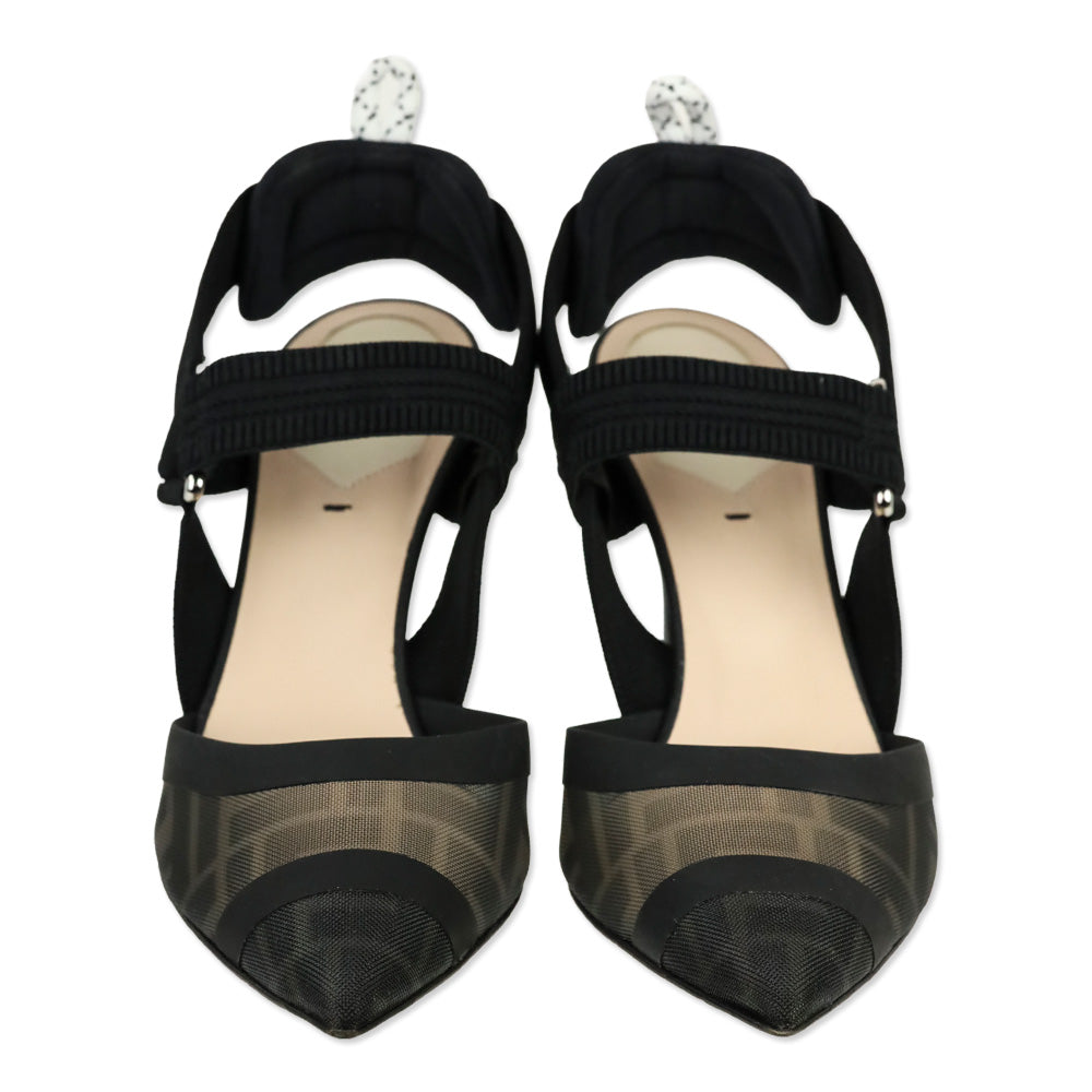 Fendi Black Leather and Mesh Colibrì Slingback Pumps