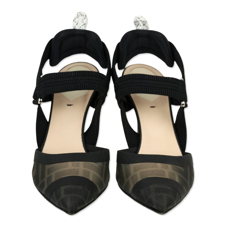 Fendi Black Leather and Mesh Colibrì Slingback Pumps