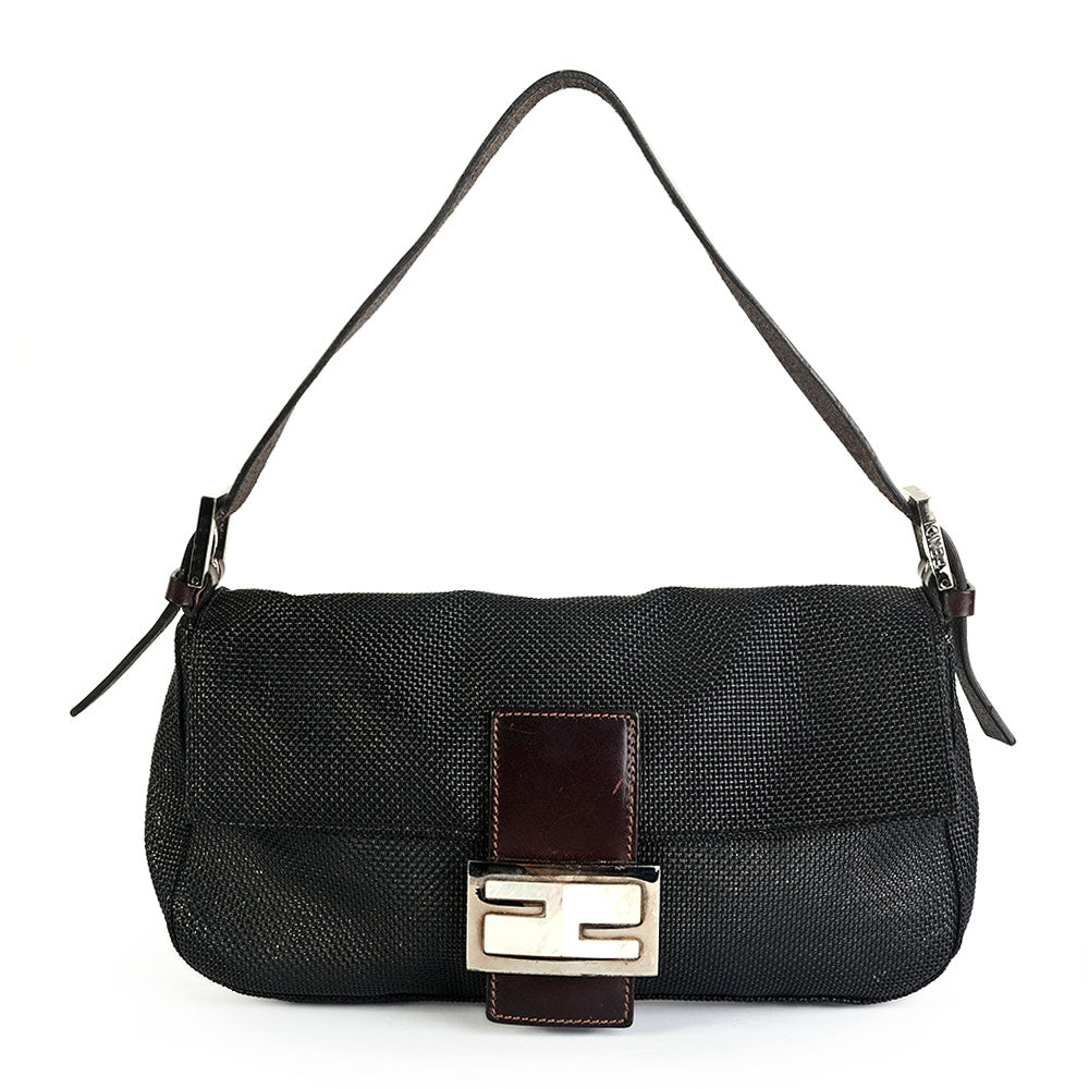 Fendi Black Mesh Baguette Vintage Shoulder Bag