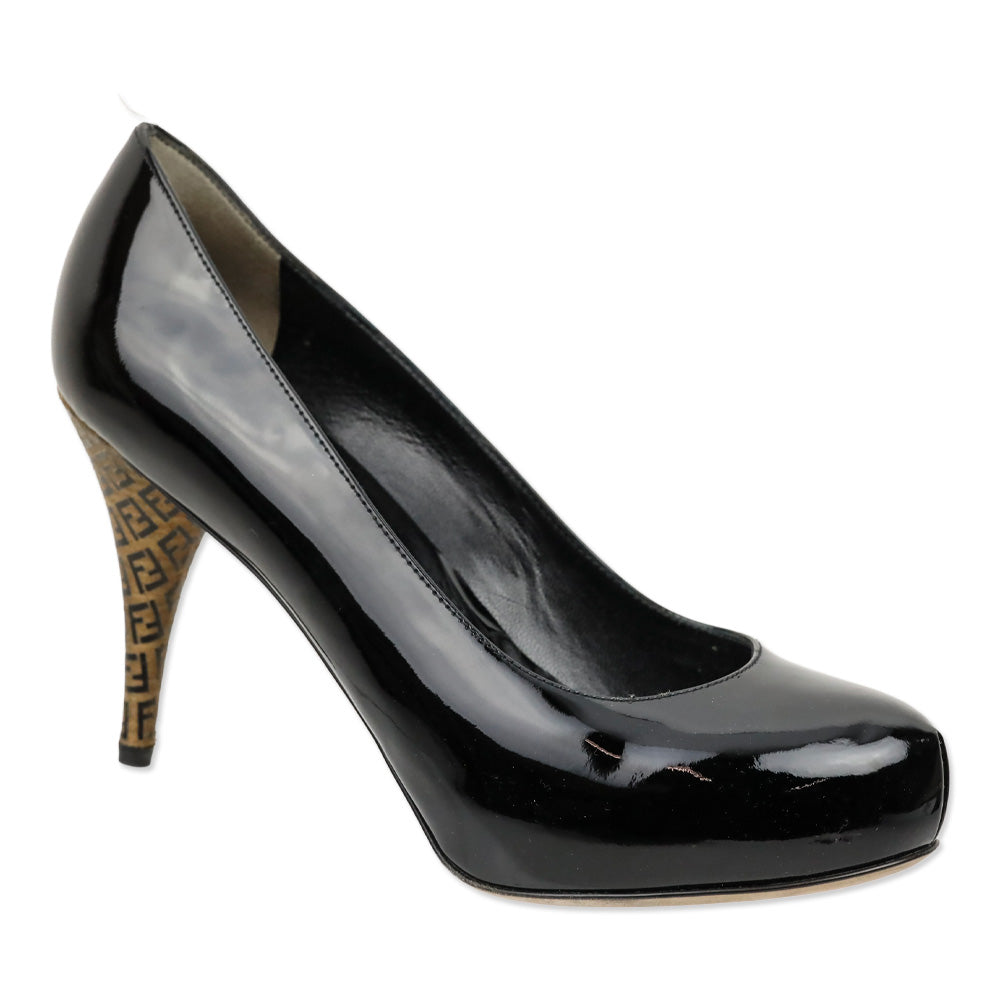 Fendi Black Patent Leather Platform FF Heel Pumps