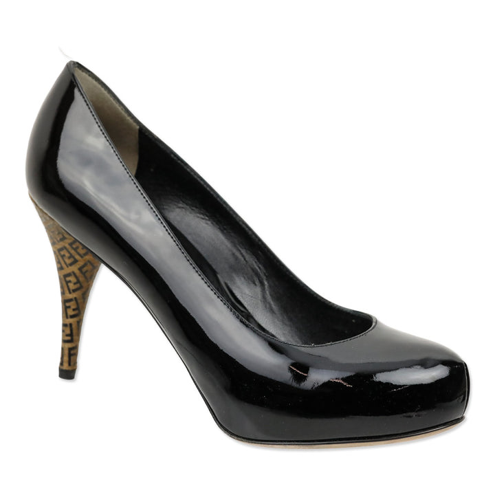 Fendi Black Patent Leather Platform FF Heel Pumps