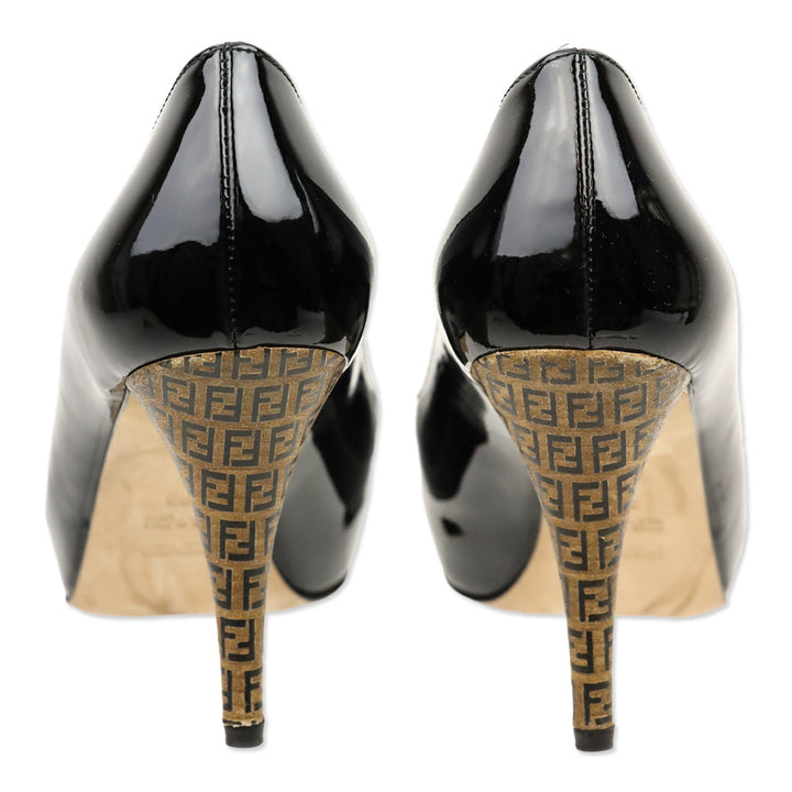 Fendi Black Patent Leather Platform FF Heel Pumps