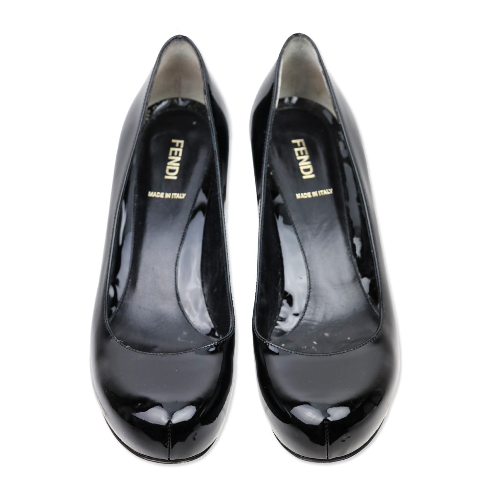 Fendi Black Patent Leather Platform FF Heel Pumps