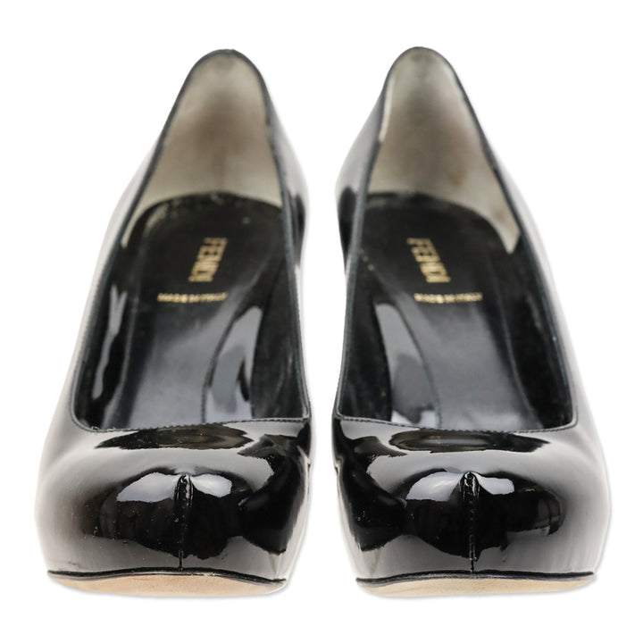 Fendi Black Patent Leather Platform FF Heel Pumps
