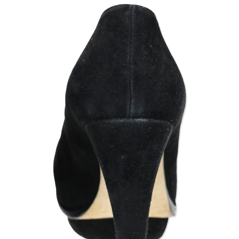 Fendi Black Suede Heart Decollete Bridge Heel Platform Pumps