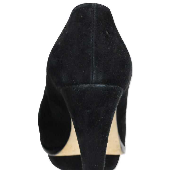 Fendi Black Suede Heart Decollete Bridge Heel Platform Pumps