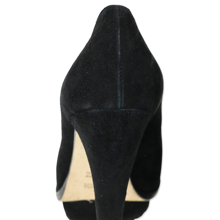 Fendi Black Suede Heart Decollete Bridge Heel Platform Pumps