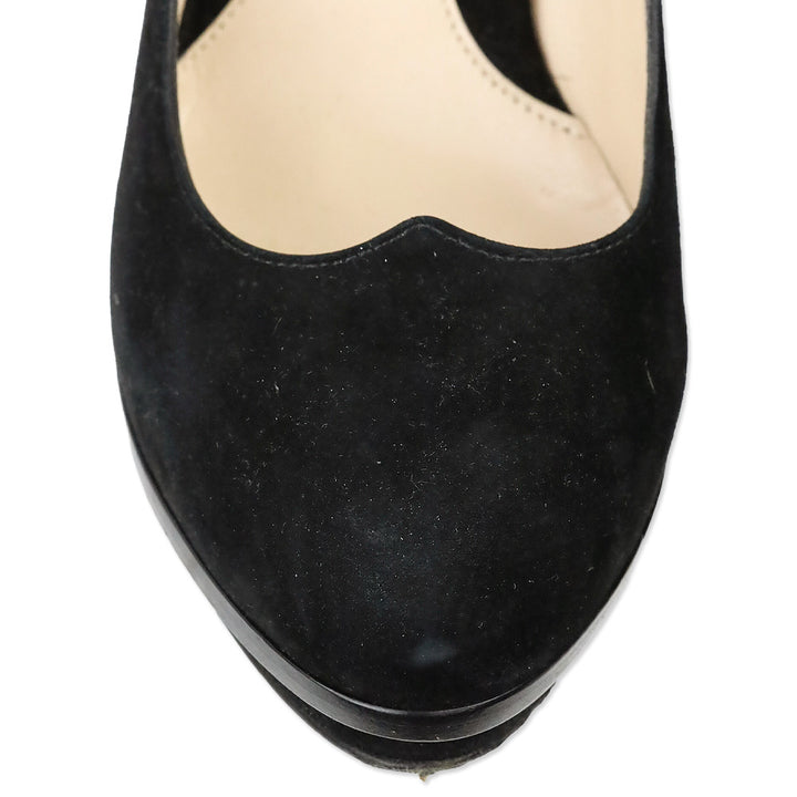 Fendi Black Suede Heart Decollete Bridge Heel Platform Pumps