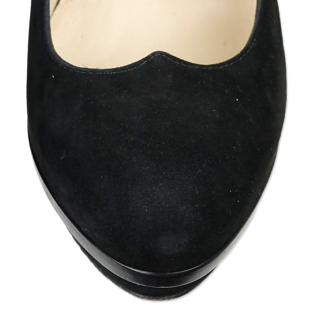 Fendi Black Suede Heart Decollete Bridge Heel Platform Pumps