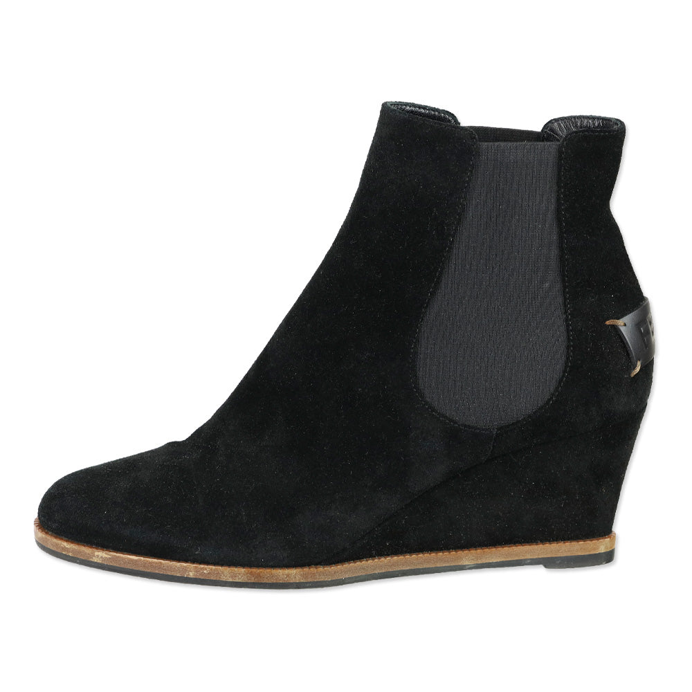 Fendi Black Suede Wedge Chelsea Bootie