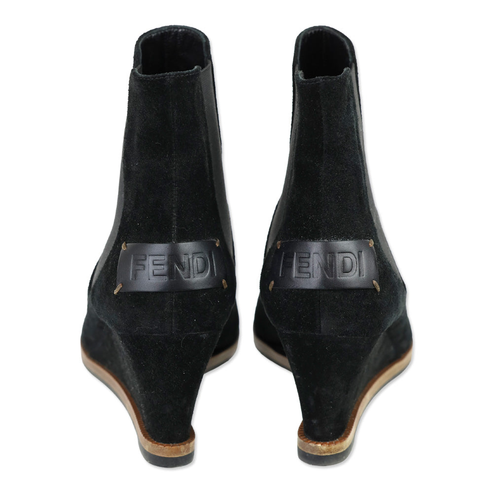 Fendi Black Suede Wedge Chelsea Bootie