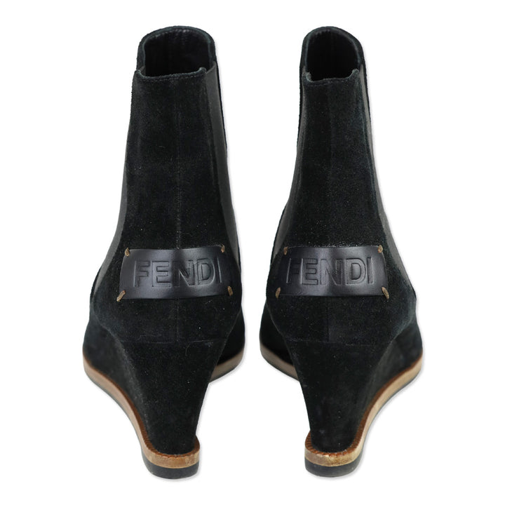 Fendi Black Suede Wedge Chelsea Bootie
