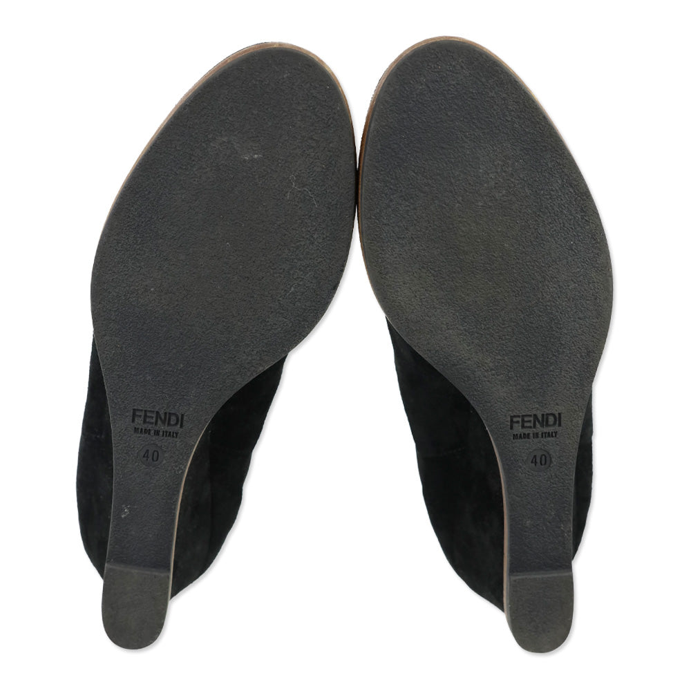 Fendi Black Suede Wedge Chelsea Bootie
