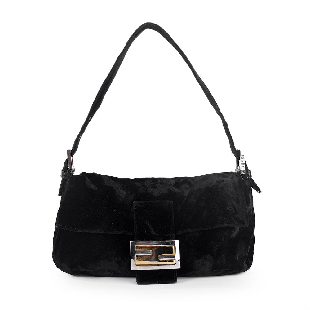 Fendi Black Velvet Baguette Vintage Shoulder Bag