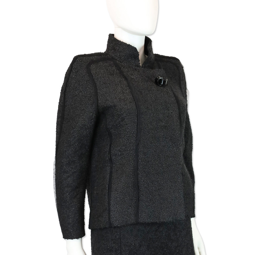 Fendi Black Wool Boucle Tweed Double-Breasted Jacket