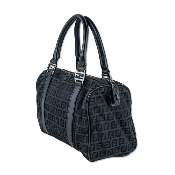 Fendi Black Zucchino Forever Bauletto Boston Bag