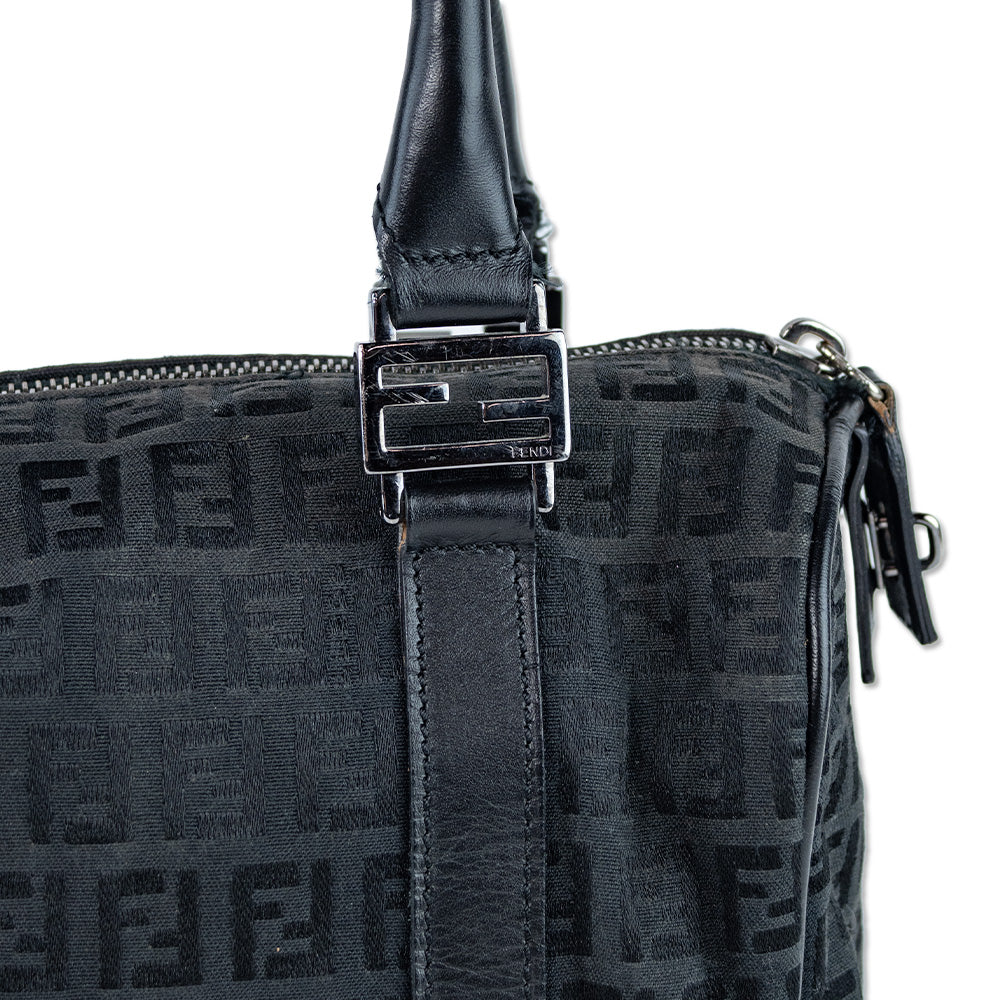 Fendi Black Zucchino Forever Bauletto Boston Bag