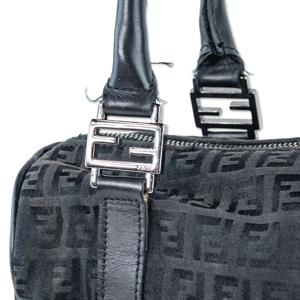 Fendi Black Zucchino Forever Bauletto Boston Bag