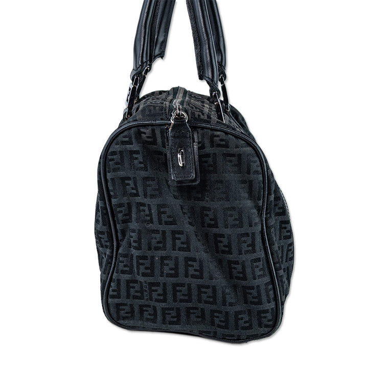 Fendi Black Zucchino Forever Bauletto Boston Bag