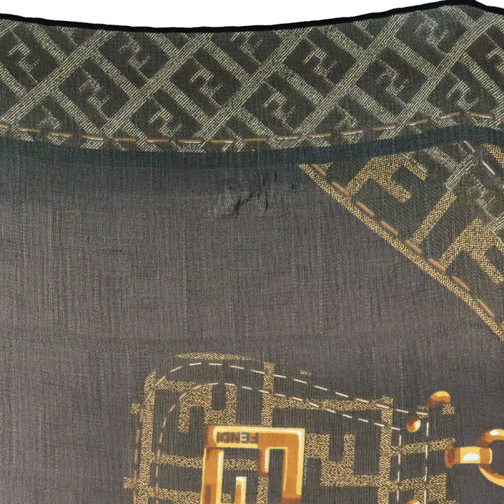 Fendi Black/Brown Monogram Zipper Printed Sheer Silk Small Square Scarf
