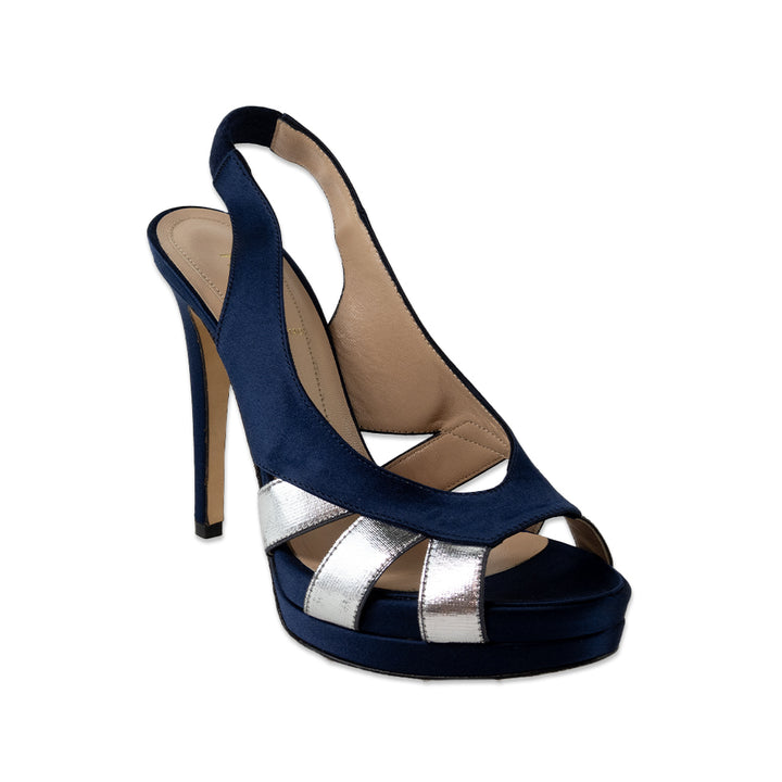 Fendi Blue Satin Open Toe Platform Heels