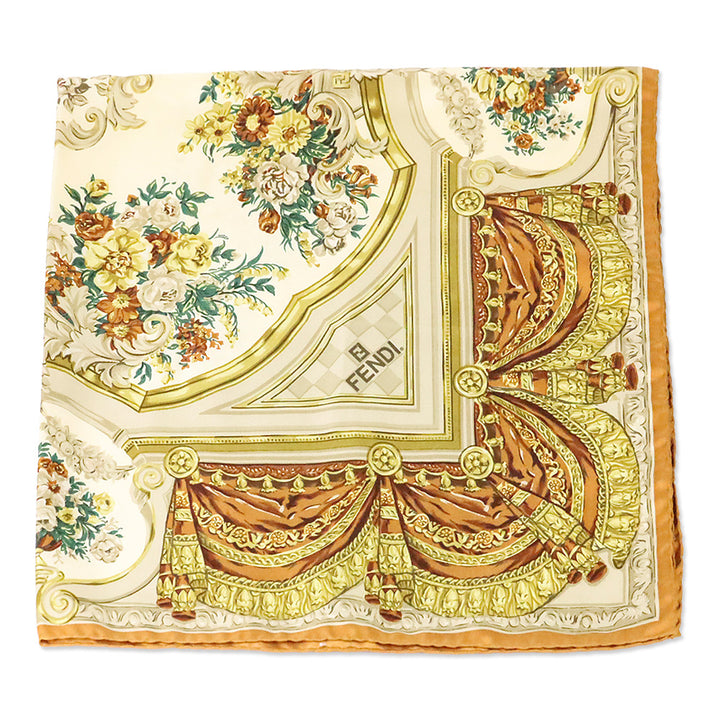 Fendi Brown Baroque Floral Print Silk Square Scarf