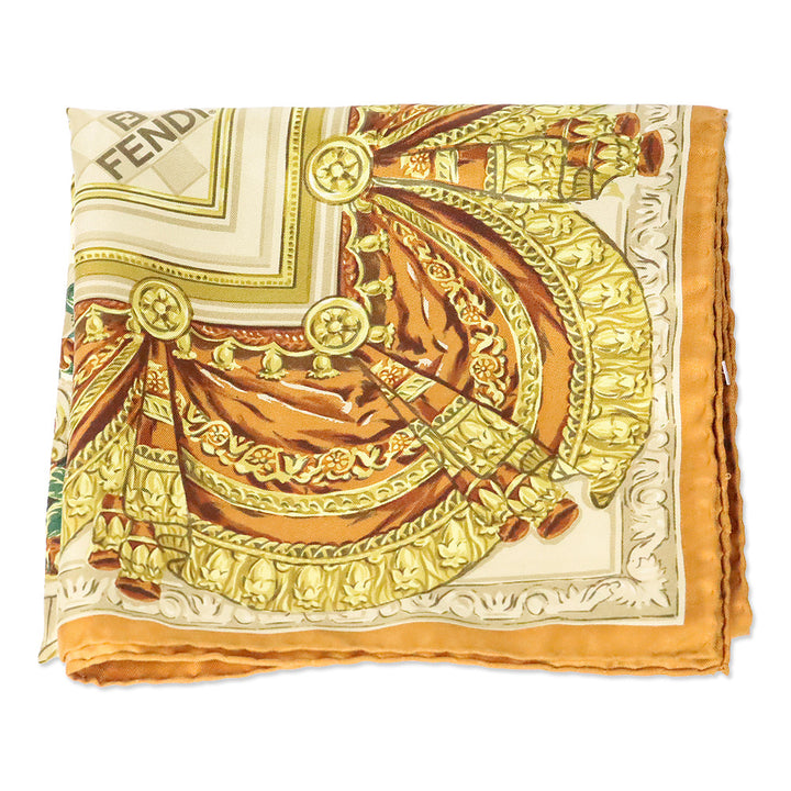 Fendi Brown Baroque Floral Print Silk Square Scarf