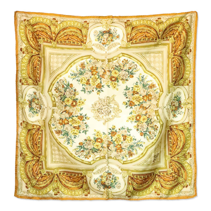 Fendi Brown Baroque Floral Print Silk Square Scarf