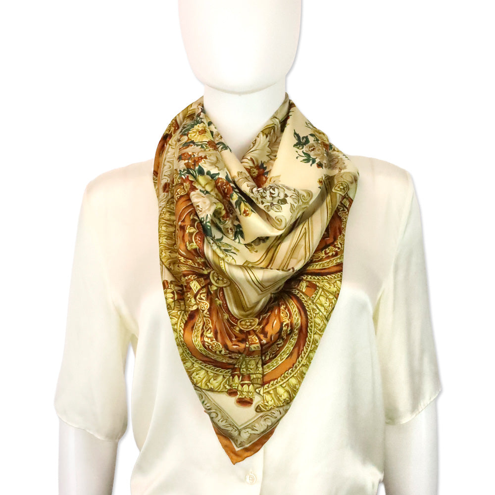 Fendi Brown Baroque Floral Print Silk Square Scarf