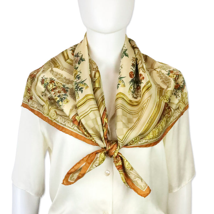 Fendi Brown Baroque Floral Print Silk Square Scarf