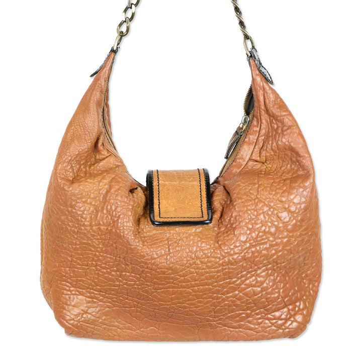 Fendi Brown Leather/Black Patent Borsa B Hobo Bag