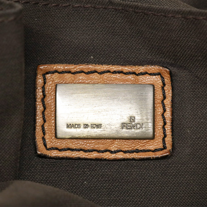 Fendi Brown Leather/Black Patent Borsa B Hobo Bag