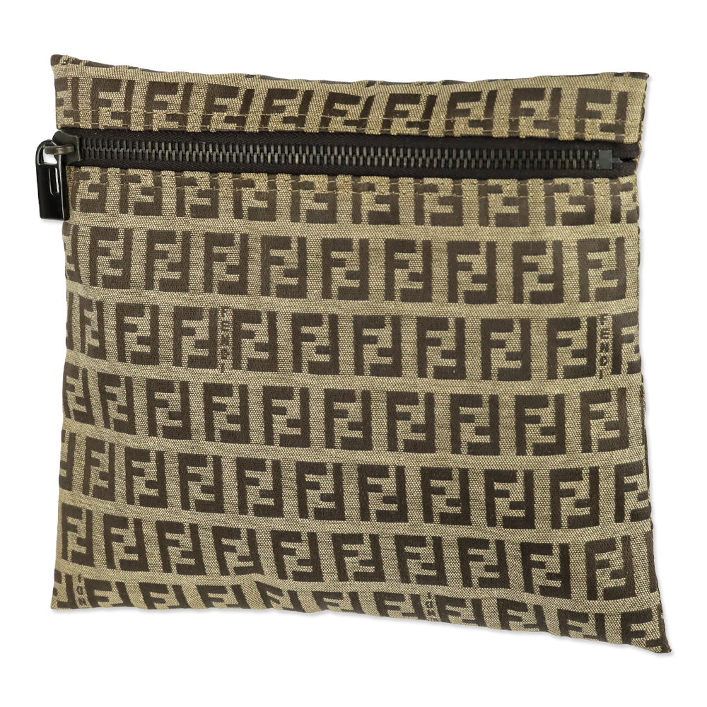 Fendi Brown Zucca Monogram Canvas Zip Pouch