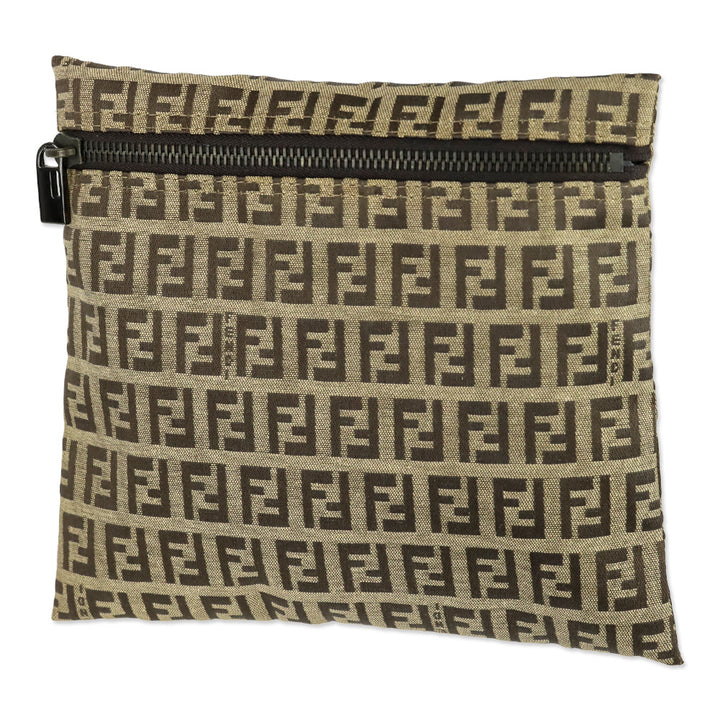 Fendi Brown Zucca Monogram Canvas Zip Pouch