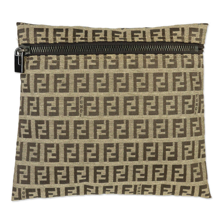 Fendi Brown Zucca Monogram Canvas Zip Pouch