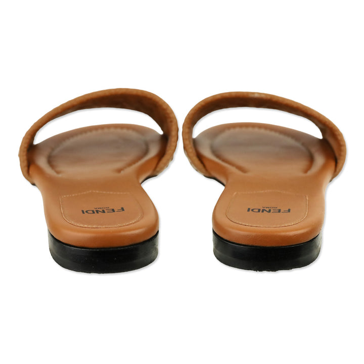 Fendi Brown/White Leather Woven FF Flat Sandals