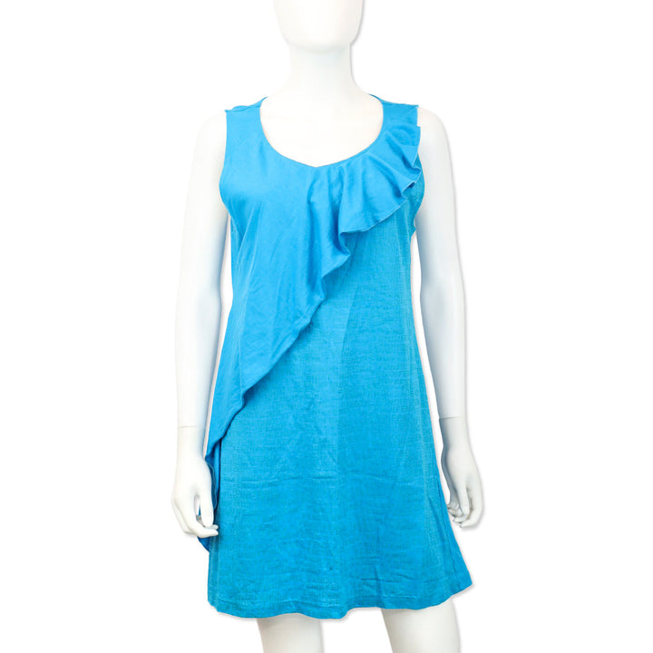 Fendi Celeste Blue Abitino Knit Jacquard Diagonal Ruffle Sleeveless Dress