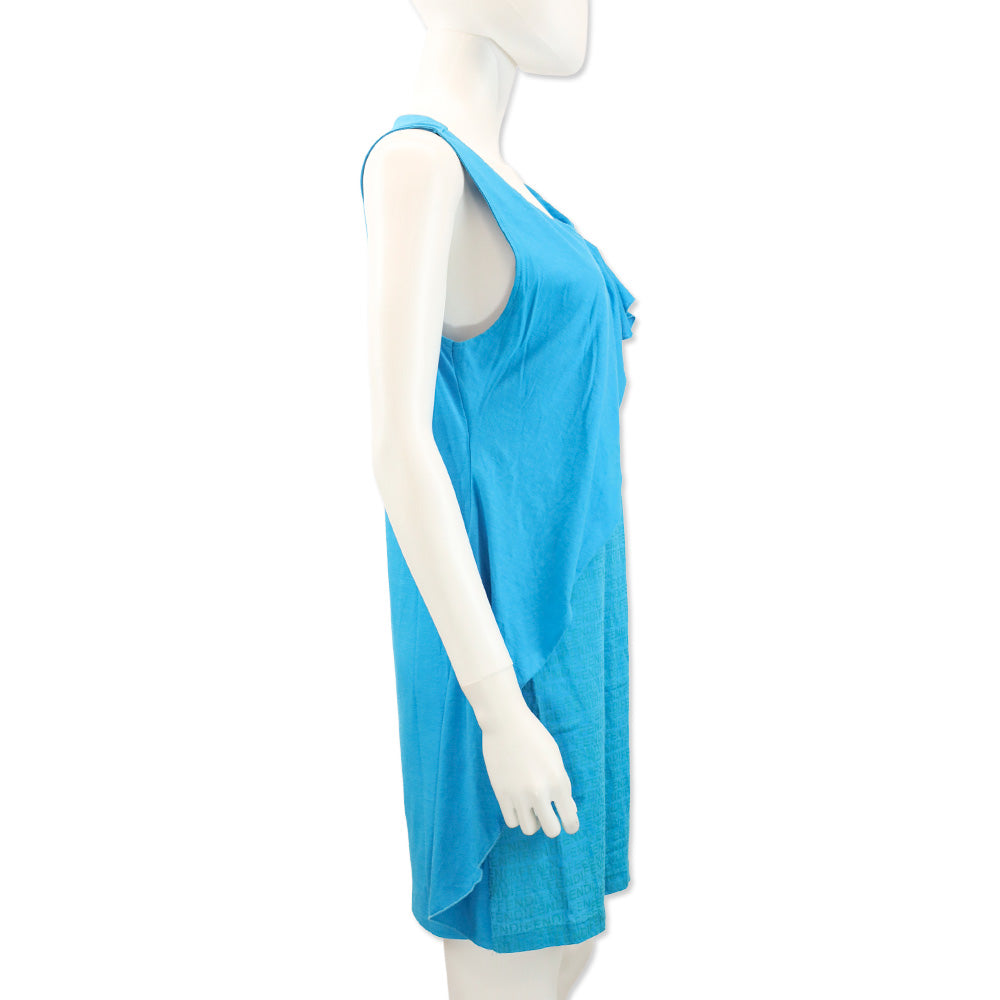 Fendi Celeste Blue Abitino Knit Jacquard Diagonal Ruffle Sleeveless Dress