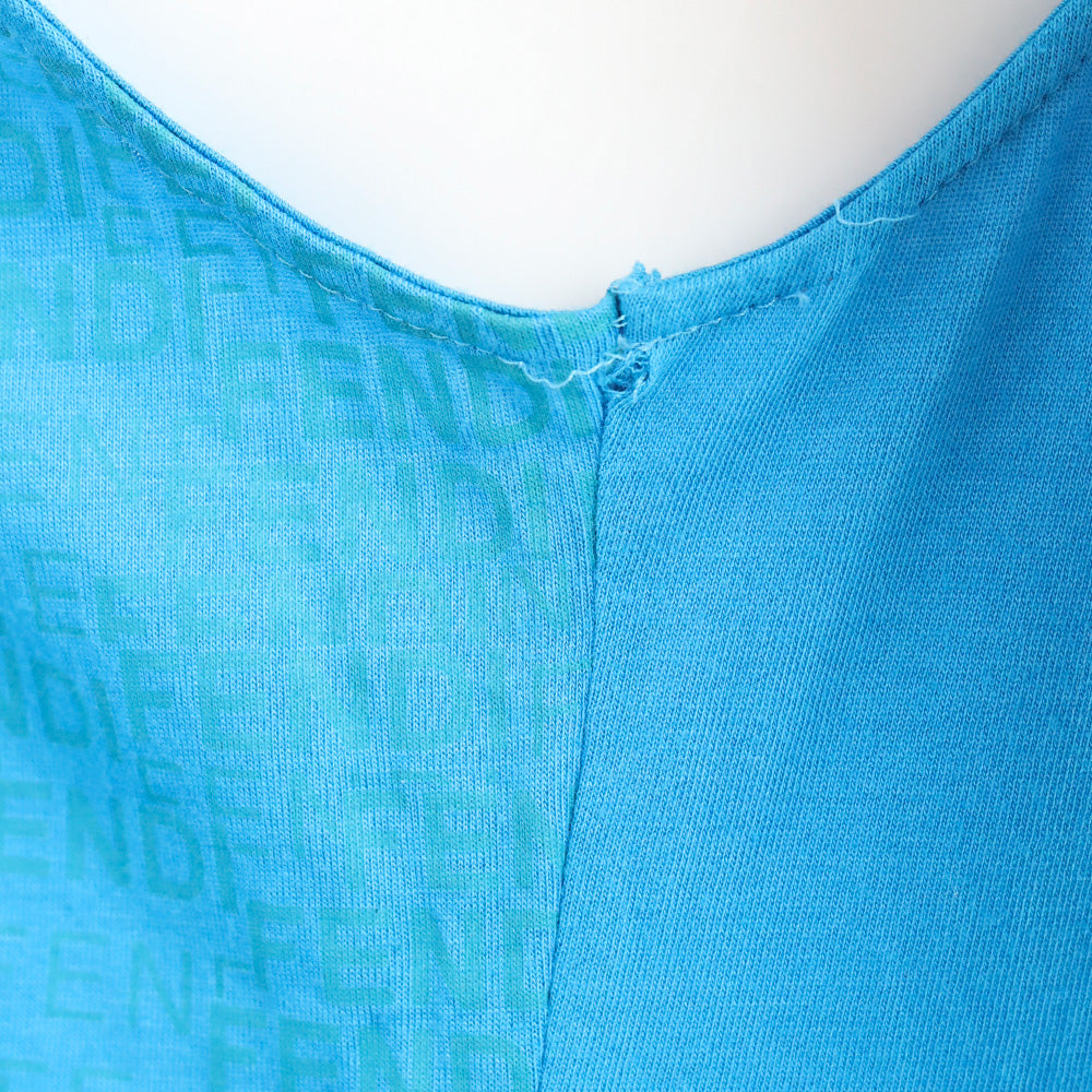 Fendi Celeste Blue Abitino Knit Jacquard Diagonal Ruffle Sleeveless Dress