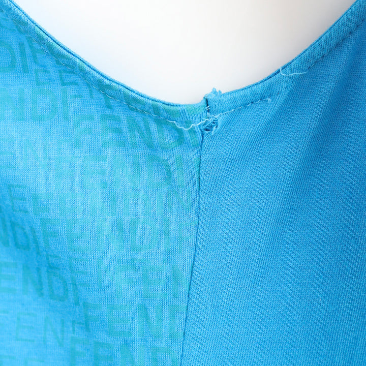 Fendi Celeste Blue Abitino Knit Jacquard Diagonal Ruffle Sleeveless Dress