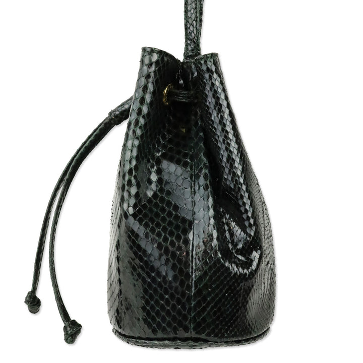 Fendi Dark Green Snakeskin Embossed Patent Leather Drawstring Bucket Crossbody Bag