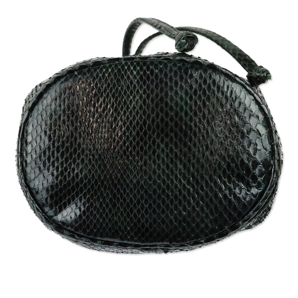 Fendi Dark Green Snakeskin Embossed Patent Leather Drawstring Bucket Crossbody Bag